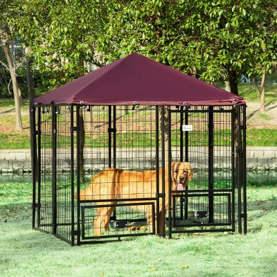 55'' Outdoor Dog Kennel with Roof,Heavy Duty Walk-in Dog Playpen with UV and Water Resistant Canopy–LAOTIES