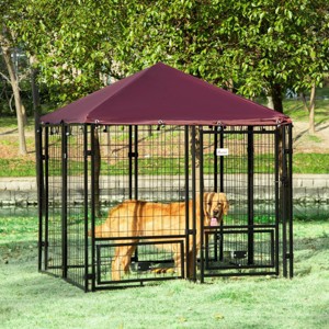 55'' Outdoor Dog Kennel with Roof,Heavy Duty Walk-in Dog Playpen with UV and Water Resistant Canopy–LAOTIES - 1 of 4