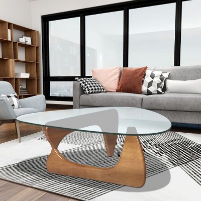 CENGHU Modern Practical Triangle Coffee Table,  Glass Tea Table with Solid Wood Legs, End Table, Side Table for Living Room, Dining Room, Bedroom
