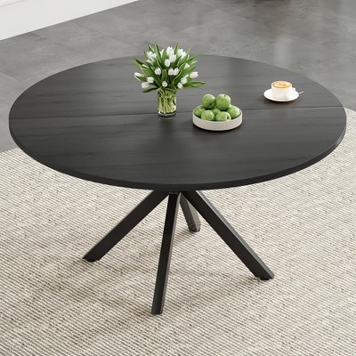 Lirago 47" Rectangular Wood Dining Table for 4-6 People Modern Kitchen Table with Sturdy Metal Frame Easy Assembly Black