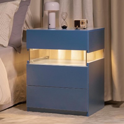 Gulches Nightstand, 22 - Inch High in Blue, Equipped with 3 Drawers