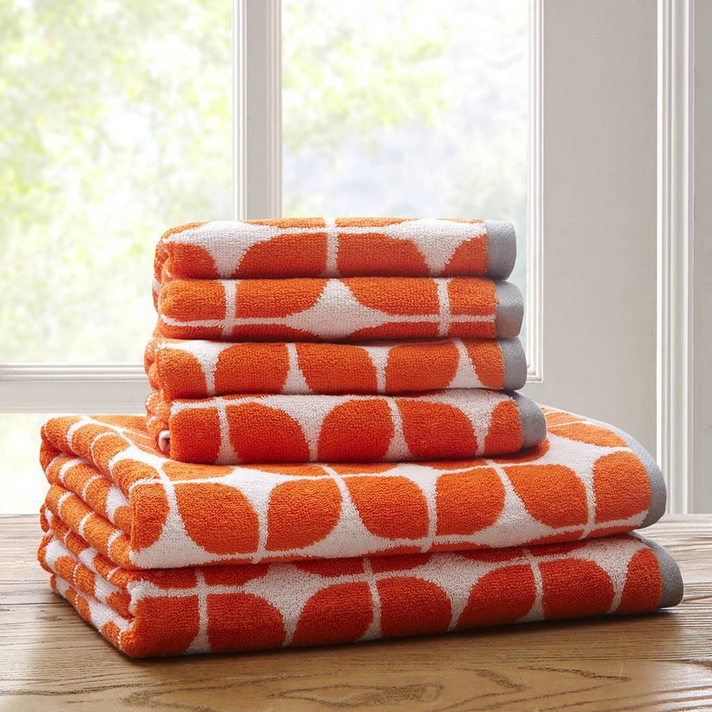 Photos - Towel 6pc Cotton Jacquard Bath  Set Orange: Intelligent Design, Geometric Pattern, Midweight, OEKO-TEX Certified