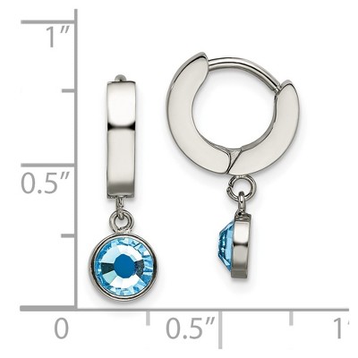 Chisel Stainless Steel Polished with Blue Preciosa Crystal Dangle Hinged Hoop Earring
