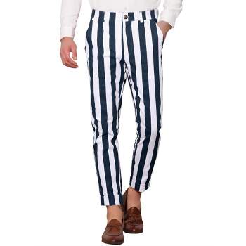 Lars Amadeus Men's Slim Fit Flat Front Formal Business Striped Cropped Pants