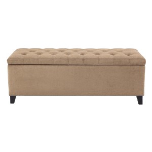 Shandra Bench Storage Ottoman with Tufted Top - Sand, Brown