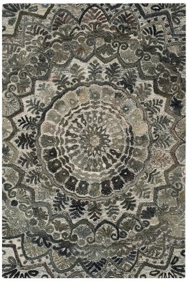 Grey and Multicolor Hand-Tufted Wool Area Rug, 4' x 6'