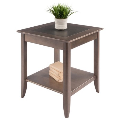 Santino Square Wood End Table in Oyster Gray with Darker Inlay
