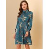 Allegra K Women's Mock Neck Swing Midi Long Sleeve A-line Floral Dress - 2 of 4