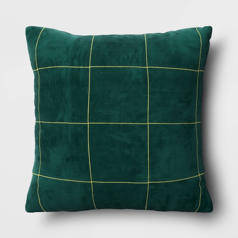 Velvet Windowpane Square Throw Pillow Green - Threshold™