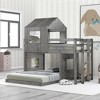 Whisen Wooden Twin Over Full Bunk Bed, Loft Bed with Playhouse, Farmhouse, Ladder, Slide and Guardrails - 2 of 4