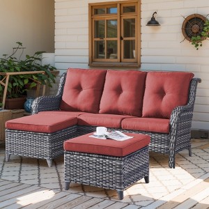 Gymojoy Outdoor 3-Seat Sofa PE Wicker Sofa Rattan Patio Sofa Couch For Garden - 1 of 4