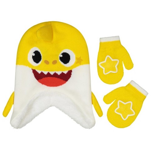 Baby Shark Boy’s Winter Beanie Hat and Mittens Set, Toddlers Ages 2-4 - Yellow/White - image 1 of 2