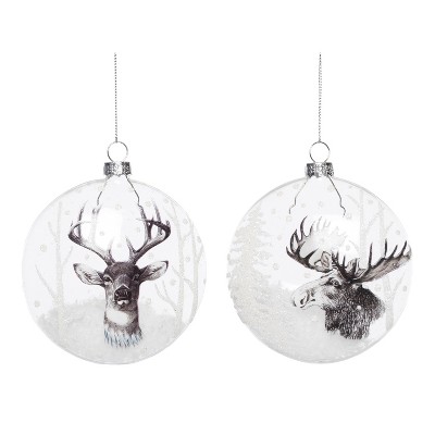 Transpac Glass Deer and Moose Ornaments Set of 2 Multicolor Christmas Tree Decorations for Holiday Cheer and Gift Giving