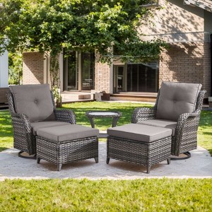 Gymojoy Outdoor Swivel Chair with Ottoman High Back Glider Chair with Soft Cushion - 1 of 4