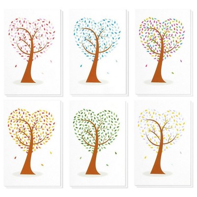 48 Pack All Occasion Blank Note Cards Greeting Cards with Envelopes - 6 Assorted Colorful Heart Shaped Tree Designs Bulk Box Set, 4 x 6 Inches