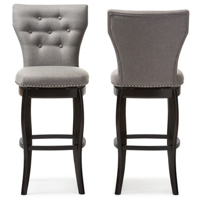 Gray Faux-Leather and Wood Swivel Counter Stool Set