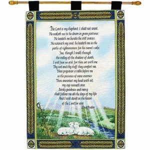 Manual Woodworkers and Weavers 23rd Psalm Wall Hanging – 26x36 Inch Cotton Tapestry with Finial Rod for Traditional Christian Decor - 1 of 3