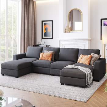 3 PCS U-shaped Upholstered Sectional Sofa with Removable Ottomans-ModernLuxe