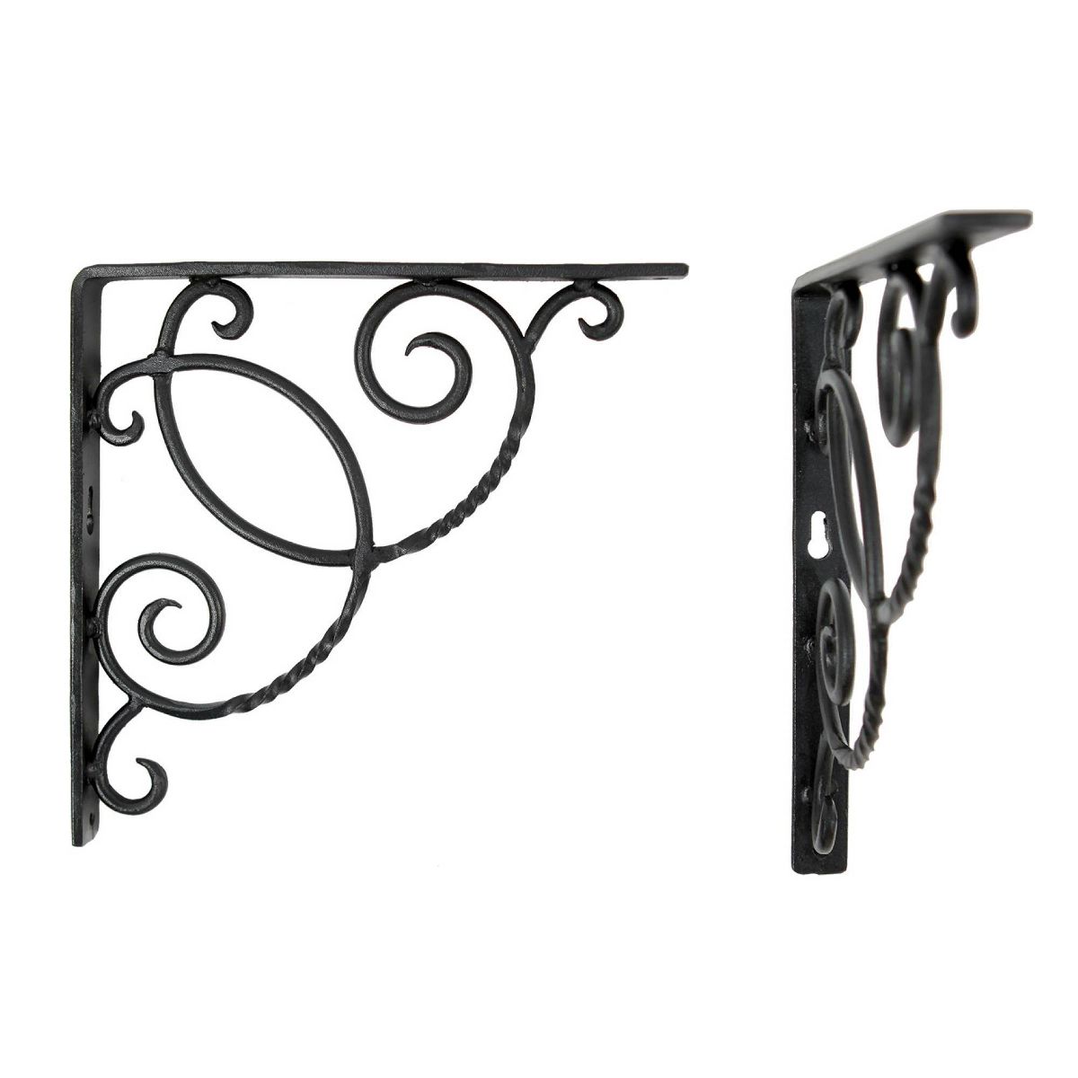 ACHLA Designs 2pc Scroll Shelf Bracket Black 1"x9.75" - thumbnail 2