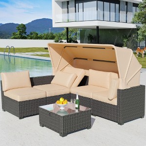Garvee 6 Pieces Patio Furniture Set - Rattan Outdoor Daybed with Retractable Canopy,Outdoor Furniture Sectional Sofa Set for Garden Poolside Backyard - 1 of 4