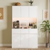 Coolmee 71 inch Kitchen Pantry Cabinet, Hutch Storage with Led Lights and Power Outlets, Buffet Cabinet with Microwave Stand, Adjustable Shelves - 3 of 4