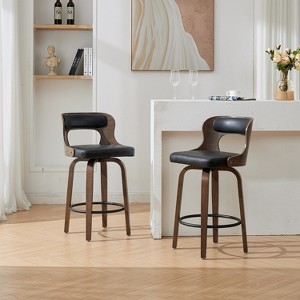 SEYNAR PU Leather 360 Degree Swivel Open Back Bar Stools Wood Legs Set of 2 - 1 of 4