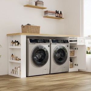 Famapy 82.6''W Laundry Countertop Storage,Washer Dryer Countertop,Adjustable Shelf & Drawer,Laundry Room Organization,Laundry Storage Cabinet Table - 1 of 4