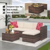 Modular Rattan Patio Sofa Set - All-Weather Wicker Sectional Conversation Set with Ottoman, Glass Table & Detachable Cushions - 3 of 4