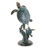 SPI Home Mother and Baby Sea Turtles Brass Sculpture – Coastal Family Marine Art, 27" Tall Ocean Accent - 2 of 3