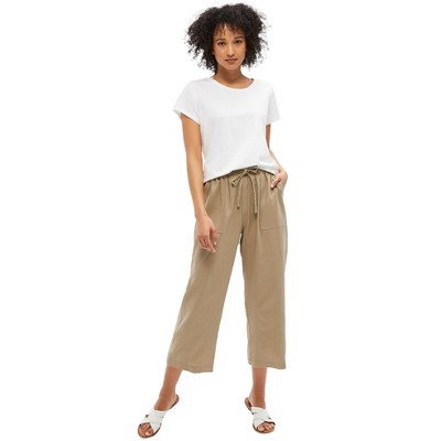 Ellos Women's Plus Size Linen Blend Drawstring Capris - 32, Brown : Target