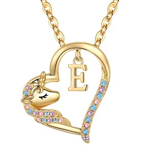 Turandoss Gold Heart Unicorn Necklace for Girls - Initial Zircon Pendant Necklace for Kids 4 -13 Year Old, Unicorn Birthday Gifts for Girls, 18+2.5In - 1 of 4