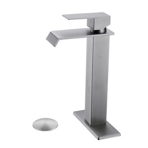 PAGED Single Handle Faucet Waterfall Spout Bathroom Faucets with Pop-Up Drain (No Overflow), Faucet for Bathroom Sink - 1 of 4