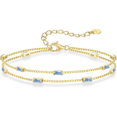 Dainty Sterling Silver Birthstone Bracelet, Simple Charm Link Jewelry for Birthday & Christmas