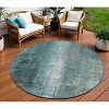 Teal Blue And Ivory Abstract Washable Indoor Outdoor Area Rug - 2 of 4