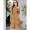 Women Casual Summer Dress Tie V Neck Ruffle Sleeveless Drawstring Waist A-Line Swing Midi Dress - 2 of 4