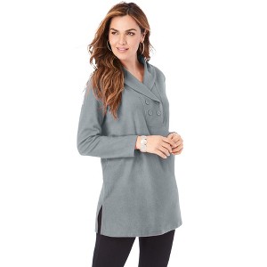Roaman's Women's Plus Size Double Button High Pile Fleece Fleece Tunic - 1 of 4