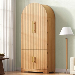 MAYEERTY 72" Arched Kitchen Pantry, 8 Door Shelves Hidden Drawer, Kitchen Dining Bathroom, Natural - 1 of 4