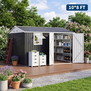 8X10FT Outdoor Steel Storage Shed with Clear Window, Lockable
