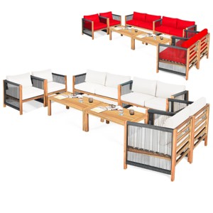 Costway 8 PCS Wood Outdoor Patio Furniture Set with Cushions White Red Cushion Cover Sets White+Red/Turquoise - 1 of 4