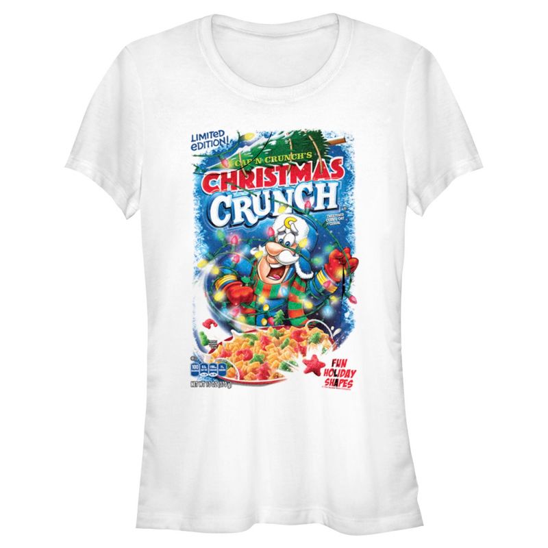 Juniors Womens Cap'n Crunch Christmas Crunch Packaging T-Shirt, 1 of 5