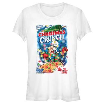 Juniors Womens Cap'n Crunch Christmas Crunch Packaging T-Shirt