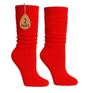 2 Pairs Women's Slouchy Scrunch Knee-High Boot Socks for Casual Wear and Comfort - 1 of 4
