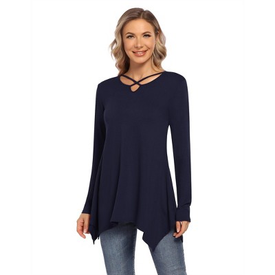 Women's Long Swing Tunic Blouses Long Sleeve Tshirts Casual Flowy Dressy Tops for Leggings Blouse