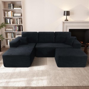 105.7'' Plush Corduroy Deep-Seat Modular Sectional Sofa with U-Shaped Chaise and No-Assembly Design - 1 of 4