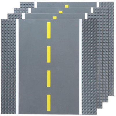 Strictly Briks Stackable Road Plates, 4 Straight Building Baseplates, Compatible with All Major Brands, 4 Pack, 10x10 Inches