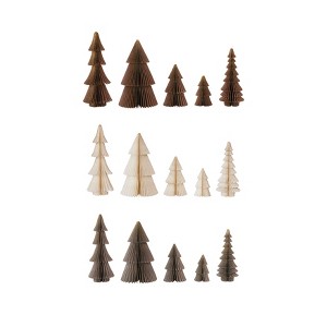 Storied Home Paper Folding Honeycomb Trees with Gold Glitter, Brown, Grey, and Cream, Set of 5 - 1 of 3