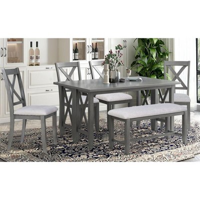 NicBex Dining Table Set for 6 Solid Wood Space Saving Foldable Table and 4 Chairs with Bench for Kitchen