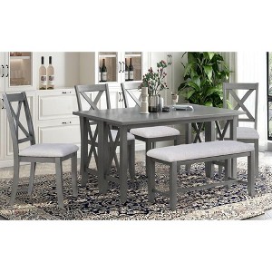 NicBex Dining Table Set for 6 Solid Wood Space Saving Foldable Table and 4 Chairs with Bench for Kitchen - 1 of 4
