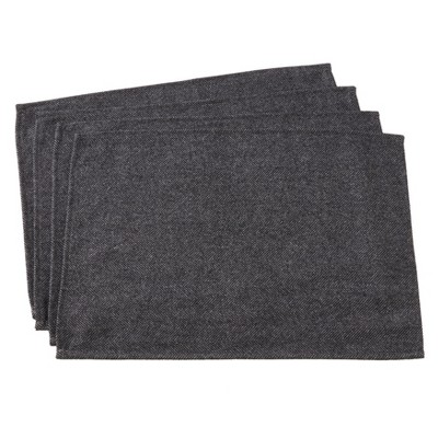 Set of 4 Wool And Poly Blend Placemats with Tweed Design Black - Saro Lifestyle