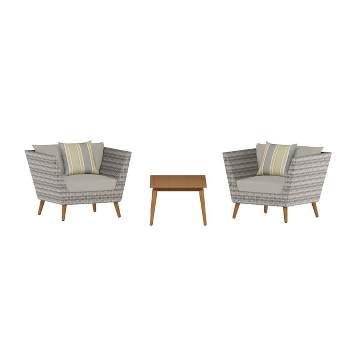 Amazonia 3pc All-Weather Wicker Outdoor Patio Conversation Furniture Set with Cushions